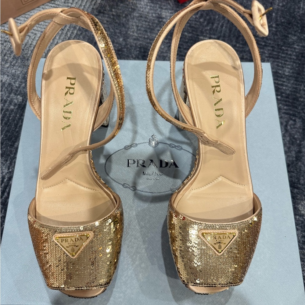 Prada Gold Sequin Heels